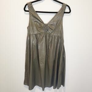 Adrianna Papell Shimmery Olive Babydoll Dress - size 8